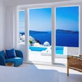 Santorini Greek luxury hotel room view of the sea from the