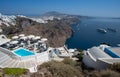 Santorini infinity pool detail on Fira and Oia town in summer traveling time