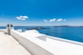 Santorini Island, Greece. Amazing white architecture, blue sky. Vibes, travel and vacation. Beautiful summer holiday Royalty Free Stock Photo