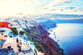 Santorini Island, Greece. Beautiful Santorini architecture, colorful houses and roofs against sky Royalty Free Stock Photo
