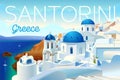 Santorini island  Greece. Beautiful traditional white architecture and Greek churches with blue domes. Royalty Free Stock Photo