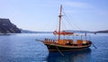 Santorini island, Greece - Boat anchored near Nea Kameni island Royalty Free Stock Photo