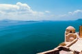 Santorini Island in Greece. Panoramic view. Tourist destination. Summer.