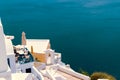 Santorini Island in Greece. Panoramic view. Tourist destination. Summer.