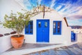 Santorini island, Greece. Picturesque facade of old traditional building.