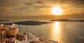 Santorini island, Greece - Sunset over Aegean sea Royalty Free Stock Photo