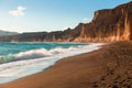 Santorini island, Greece. Vlichada beach with red volcanic pumice rocks Royalty Free Stock Photo