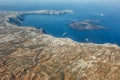 Santorini island holidays in Greece travel traveling Fira Thera town Mediterranean Sea aerial photo view Santorin Royalty Free Stock Photo