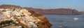 Santorini island holidays in Greece travel traveling Oia town Mediterranean Sea evening Santorin panorama Royalty Free Stock Photo