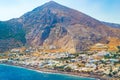 Santorini island Kamari village beach aerial view Royalty Free Stock Photo