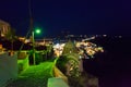 Santorini island night view narrow clifftop cobblestone lane Fira Greece Royalty Free Stock Photo