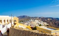 Santorini island scenic view and Catholic Cathedral in Fira Greece Royalty Free Stock Photo