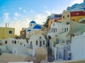 Santorini island at the sunset. A viewpoint from Oia village Royalty Free Stock Photo