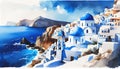 Santorini Greece watercolour