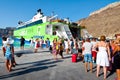 SANTORINI-JULY 28: Group of tourists leave the Santorini on July 28, 2014 from the port of Thira. Santorini, Greece.