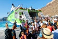 SANTORINI-JULY 28: Tourists leave the Santorini on July 28, 2014 from the port of Thira. Santorini, Greece.