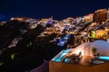 Santorini at Night, Panoramic View and Streets of Santorini Island in Greece, Shot in Thira, the capital city Royalty Free Stock Photo
