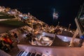 Santorini at Night, Panoramic View and Streets of Santorini Island in Greece, Shot in Thira, the capital city Royalty Free Stock Photo