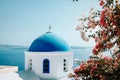 Santorini Oia Greece Europe, sunset at the white village of Oia Santorini with old blue and white Greek churches at dusk Royalty Free Stock Photo