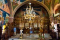 SANTORINI,OIA-JULY 28: Interior of the Church of Agia Irini on July 28,2014 in Oia town on the Santorini island, Greece.