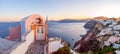 Santorini Panorama.Traditional white cave houses on a cliff on the island