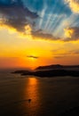 Santorini Sunset over the Caldera viewed from the clifftops near Pyrgos Royalty Free Stock Photo