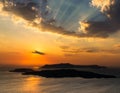 Santorini Sunset over the Caldera viewed from the clifftops near Pyrgos Royalty Free Stock Photo