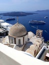 Santorini, Thira   , The Veiw at the Blue Aegian Sea and Vulcano Royalty Free Stock Photo