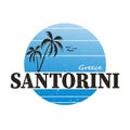 Santorini vintage blue island label, badge or element for travel souvenirs. Vector illustration.