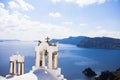 Santorini white church and caldera view Royalty Free Stock Photo