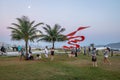 People having fun at sunset in the garden at Marine Outfall Emissario Submarino - Santos, Sao Paulo, Brazil