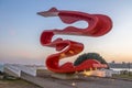 Sculpture by Tomie Ohtake at Marine Outfall Emissario Submarino at sunset - Santos, Sao Paulo, Brazil