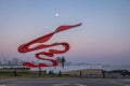 Sculpture by Tomie Ohtake at Marine Outfall Emissario Submarino at sunset - Santos, Sao Paulo, Brazil