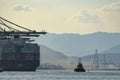 The ocean is cowded of ships in Santos.