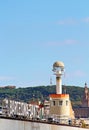 Sants train station and lantern from Espanya Industrial park located near it in Barcelona, Spain