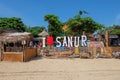 Sanur, Bali, Indonesia - February 7, 2021: One of the places on the sanur beach that says