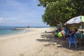 Sanur beach with small shops and stalls in Sanur, Bali, Indonesia. Royalty Free Stock Photo