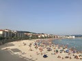 Sanxenxo, Pontevedra / Spain - August 2 2018: View of people on the beach of Silgar during a day of summer Royalty Free Stock Photo