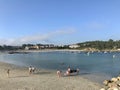 Sanxenxo, Pontevedra / Spain - July 25 2018: View of people on the beach of Baltar in Portonovo during a day of summer Royalty Free Stock Photo