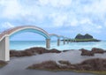 Sanxiantai island, landscape of sand and rock beach with arch bridge in Taitung, Taiwan