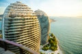 Sanya, Hainan Island, China - 22.06.2019: Close view of artificial Phoenix island with its famous skyscrappers in Sanya