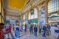 Sao Bento railway Station hall with azulejos tiles depicting Portuguese historical events in Porto, Portugal Royalty Free Stock Photo