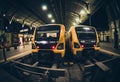 Sao Bento railway station platform with trains in Porto