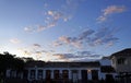 Sky at dusk and colonial houses below in Sao Joao del Rei, Brazil