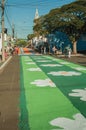 Colorful sand carpet on a street at the Holy Week