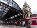 Moving inside the Luz Station, trains and passengers at the boarding and landing platforms Royalty Free Stock Photo