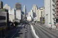 Sao Paulo cityscape: vehicles traffic, city architecture, Prestes Maia avenue Royalty Free Stock Photo