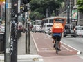 worker Rappi app on the bicycle delivers food