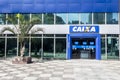 Building and logo of bank branch of Caixa Economica Federal CEF . Is a financial