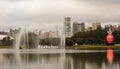 Sao Paulo/Brazil - Apr.10.19: Ibirapuera park, fountains, cityscape Royalty Free Stock Photo